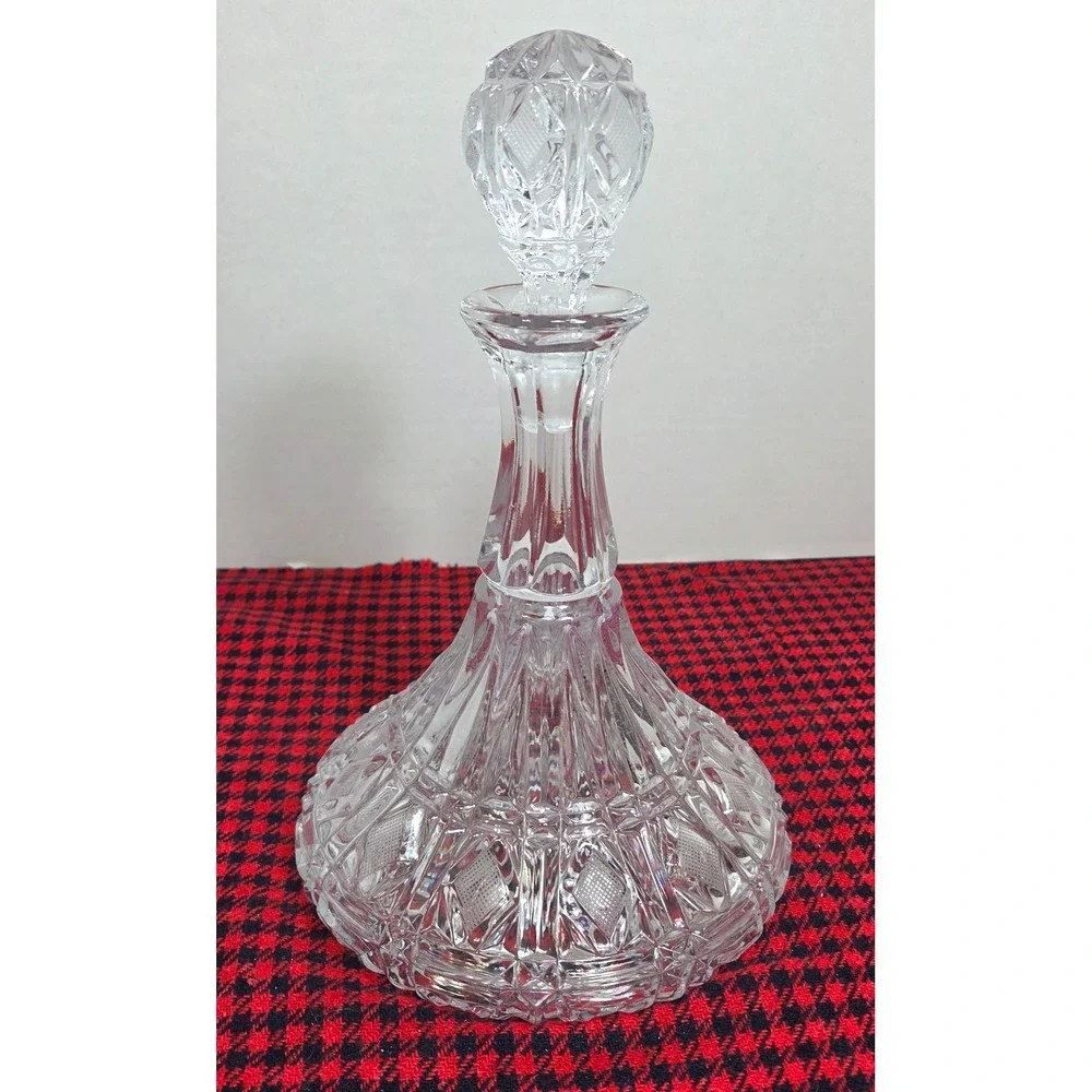 Vintage Toscany Lead Crystal Ships Decanter Hand Cut Diamond Pattern w/Stopper
